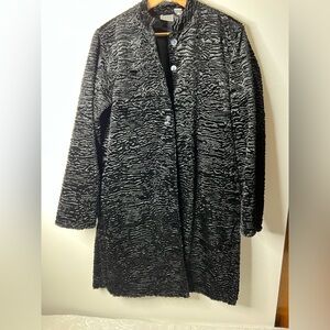 Chico's Black textured soft faux fur thigh length Jacket